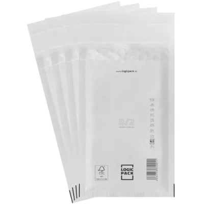 Abbildung von LOGIC PACK 200 Luftpolsterumschläge Versandtaschen Luftpolster B2 140 x 225 mm Weiß, Luftpolstertaschen Haftklebend Gepolsterte Briefumschläge Premium Umschläge Polsterumschläge geeignet für DIN A6