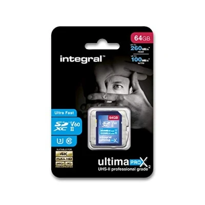 Abbildung von Integral 64GB UHS II SD Karte v60 Bis zu 260MB/s Lese und 100MB/s Schreibgeschwindigkeit SDXC Professional High Speed Speicherkarte
