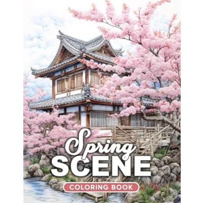 Abbildung von Spring Scene Coloring Book: 50 Grayscale Illustrations Capture the Serenity of Scenes, Ready for Your Artistic Expression and Seasonal Delight