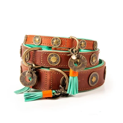 Abbildung von Dwam Halsband Urban Braun&amp;Trkis Hundehalsband 27 33 x 2 cm...