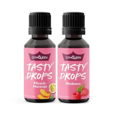 Abbildung von GymQueen Tasty Drops, Himbeere &amp; Pfirsich Maracuja, 2x30ml, Flavour Drops ohne Kalorien