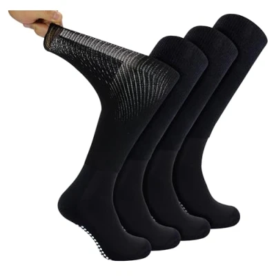 Abbildung von Dr.Socks 4 Paar Kniestrumpfe Antirutsch Bambus Diabetikersocken Socken Ohne gummi und Naht mit Noppen für Diabetiker (43 45, Schwarz)