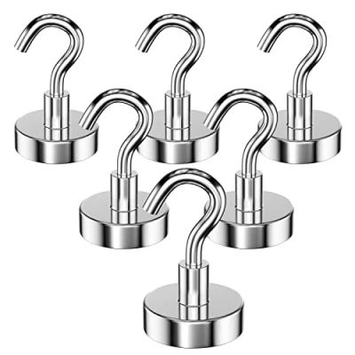 Abbildung von Newaner 6 stück 25MM magnethaken hält 22KG, extra stark magnet haken abnehmbar, neodym magnete magnetische runden für küche grill schließfächer kühlschränke, rostfrei, mittel