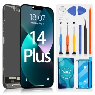 Abbildung von OLED Display für iPhone 14 Plus LCD Bildschirm iPhone14 A2632 A2885 A2888 A2887 A2886 Touchscreen Assembly mit Reparatur Set (Schwarz, 6,7 Zoll)