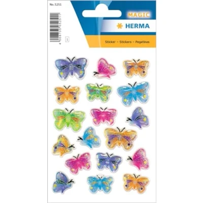 Abbildung von HERMA 5251 Aufkleber Schmetterlinge Bunt klein, 18 Stück, 3D Schmetterling Sticker in blau lila rosa, Butterfly Etiketten für Fotoalbum Tagebuch Poesiealbum Scrapbooking Dekoration Briefe DIY Basteln