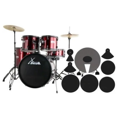 Abbildung von XDrum Rookie Schlagzeug Set Drumset Rot (22&quot; BD, 12&quot;, 13&quot;, 16&quot; TT, 14&quot; SD, Übungsbecken bestehend aus einem Satz Hi Hat Becken und 1 Crash Ride 16&quot;, inkl. Schule Schlagzeugdämpferset)