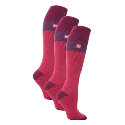 Abbildung von HEAT HOLDERS 3er Pack Damen Bunt Skisocken Winter Extra Warm Gepolstert Kniehohe Thermo Socken (37 42, Raspberry/Fuchsia)