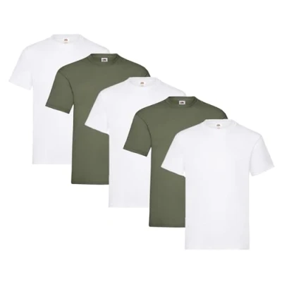 Abbildung von Fruit of the Loom Herren Regular Fit T Shirt Heavy Cotton Tee 5 Pack,3X Weiss + 2X Olive 1 HL Kauf Notizblock 3XL