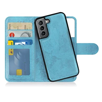 Abbildung von MyGadget Flip Case für Samsung Galaxy S22 [ abnehmbare Magnet Hülle ] Handyhülle aus Kunstleder Klapphülle mit Kartenfach Schutzhülle in Hellblau