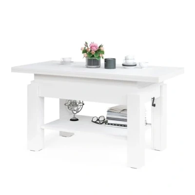 Abbildung von Schöner All4All Couchtisch Bresso 130x65 Wohnzimmertisch Klapptisch höhenverstellbar mit Ablagefach Sofatisch Stauraum Weiß 05