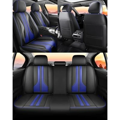 Abbildung von NOBQUA Autositzbezüge Universal Set, Leder Autositzbezug Komplettset, Vordersitze &amp; Rückbank，Universal Fit für die meisten PKW, SUV, Limousinen und LKW