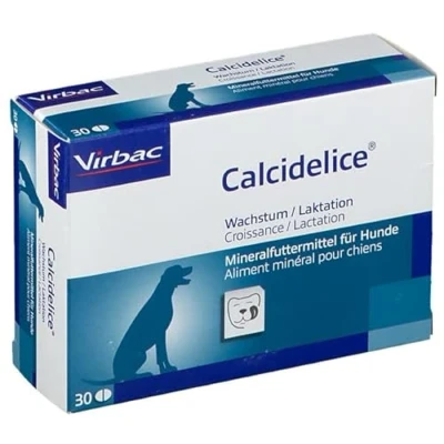 Abbildung von Virbac Calcidelice 30 Tabletten Mineralfuttermittel für Hunde Bei Wachstum und Laktation Zur Unterstützung des Stoffwechsels Enthält Calcium, Phosphor Vitamin D3
