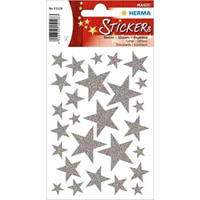Abbildung von 10 x HERMA Schmucketikett Magic Sterne Silber Glittery 1 Blatt