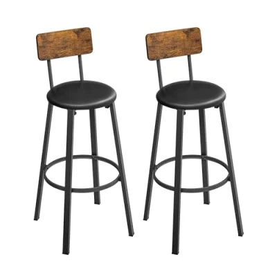 Abbildung von VASAGLE Barhocker, 4er Set, Barstühle, PU Bezug, mit Fußstütze, einfacher Aufbau, Industrie Design, für Esszimmer, Küche, Theke, Bar, vintagebraun tintenschwarz LBC269B81
