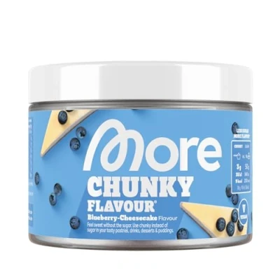 Abbildung von MORE Chunky Flavour, Blueberry Cheesecake, 150 g, vegan, Geschmackspulver zum Süßen, ohne viel Zucker und Kalorien, mit Inulin Laktase made in Germany