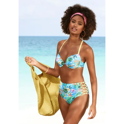 Abbildung von Venice Beach Push Up Bikini Top &quot;Hanni&quot;, mit tropischem Print und gelben Details