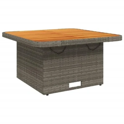 Abbildung von vidaXL Gartentisch, Outdoor Tisch mit Verstellbarer Tischplatte, Couchtisch Stahlrahmen, Esstisch Gartenmöbel, Grau Poly Rattan Akazienholz
