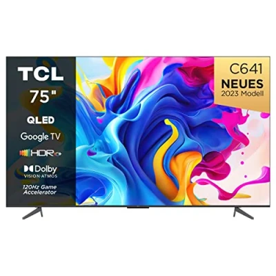 Abbildung von TCL C641 QLED 4K UHD Fernseher 75 Zoll (189cm), 120 Hz Gaming, HDR10+, Dolby Vision, Atmos, Smart TV, Triple Tuner DVB T2/S2/C, Google Schwarz, 2023