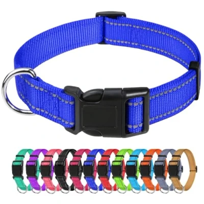 Abbildung von TagME Nylon Hundehalsband, Verstellbares Reflektierendes Hundehalsband mit Sicherheitsschnalle für Mittlere Hund, Dunkelblau, 2.5cm Breite