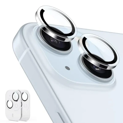 Abbildung von ESR Kamera Schutz für iPhone 15/15 Plus und 14/14 Plus, Armorite Einzel Linsen Schutzfolien, kratzfestes, ultradünnes gehärtetes Glas mit Aluminiumkante, Serie, 2 Stück, Klar