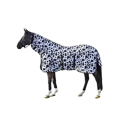 Abbildung von HKM 12449 Fliegendecke mit Halsteil Cow, Pferdedecke Weide Stall Paddock 145 cm Schwarz, Weiß