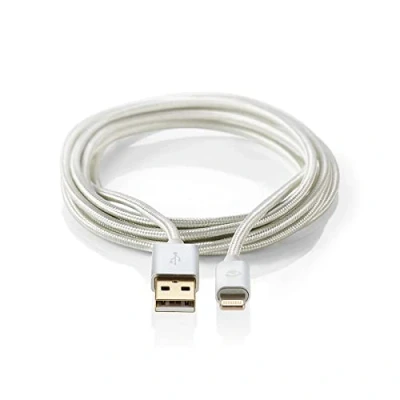 Abbildung von Nedis USB Kabel 2.0 Apple Lightning 8 Pin A Stecker 480 Mbps Vergoldet 2.00 m rund Geflochten / Nylon Aluminium Verpackung