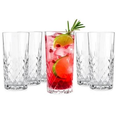 Abbildung von Glasmark Krosno Wassergläser Gläser Trinkgläser Set Longdrink Cocktail Gin Wasser Longdrinkgläser Cocktailgläser Trinkglas Wasserglas Spülmaschinenfest Grau Mit Kristall Effekt 6 x 300ml