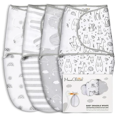 Abbildung von Mama Cheetah Baby Swaddle Sack, Bio Baumwolle Decke, verstellbare Schlafsäcke, einfache Swaddles für Junge Mädchen 0 3 Monate, Essentials, 4 Pack