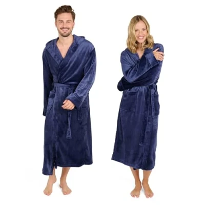 Abbildung von Blumtal Bademantel Damen und Herren kuschelig weicher Fleece Bademantel, mit Kapuze &amp; Fronttasche