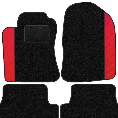 Abbildung von moto MOLTICO Fußmatten Auto Velours Autoteppiche Schwarz Automatten Set 4 teilig Auffälliges Design passend für Toyota RAV4 I 1994 2000 (Rotes Muster)