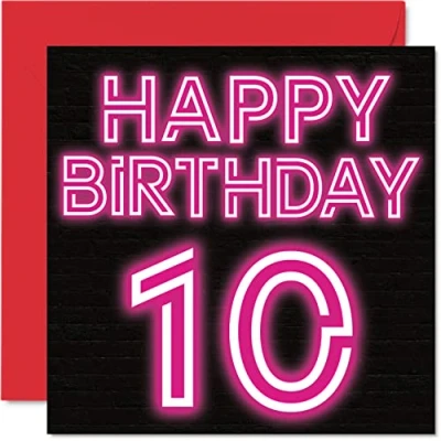 Abbildung von Lustige Geburtstagskarte zum 10. Geburtstag für Jungen Mädchen Neon Glow Karte Sohn, Tochter, Bruder, Schwester, Enkelin, Nichte, Neffe, 145 mm x Grußkarten,