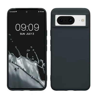 Abbildung von kwmobile Hülle kompatibel mit Google Pixel 8 weiches TPU Silikon Case Cover geeignet für kabelloses Laden Heidelbeerblau