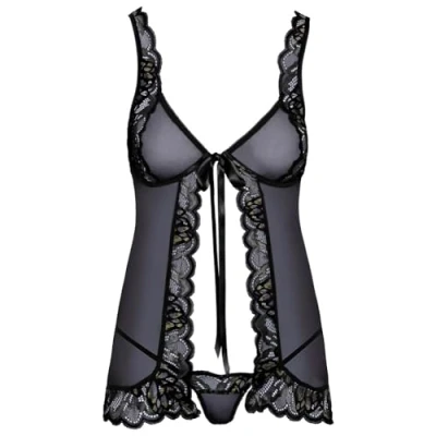 Abbildung von Transparente Sexy Babydoll Mit Schleife Und Passendem String Schwarz