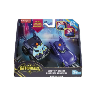 Abbildung von Fisher Price Bathwheels Batmobil und Buff Spielzeugauto Set mit 2 Batwheels Figuren im Maßstab 1:55, Taste aktiviert Lichteffekt Action, für Kinder ab 3 Jahren, HML25