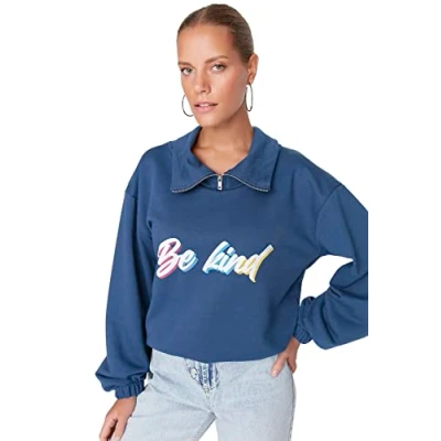 Abbildung von Trendyol Damen Kapuze mit Slogan Regular Sweatshirt, blau, 38