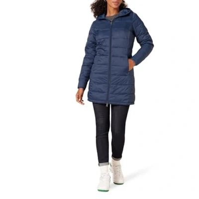 Abbildung von Amazon Essentials Damen Leichter, wasserabweisender Puffermantel mit Kapuze (erhältlich in Übergröße), Marineblau, XL