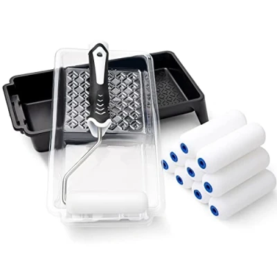 Abbildung von Mister Rui Farbroller Set 4 Zoll, Lackierwalze Set, 11cm Schaumstoff Abdeckung, Stabile Farbwanne, Einweg und Bügel für Malerei Renovierung von Haushaltsprojekt