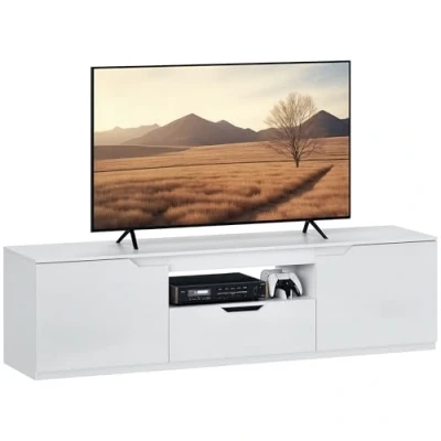 Abbildung von HOMCOM TV Board Schrank Lowboard mit 2 Türen, Schublade (TV Board, 1 St., Fernsehtisch), Kabelmanagement für Wohnzimmer, Weiß