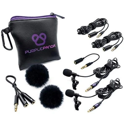 Abbildung von Purple Panda Dual Interview Lavalier Revers Mikrofon Set (2 Stück) für Podcast Professionelles omnidirektionales Lav kompatibel mit iPhone, Android, DSLR Kamera, Samsung, Zoom, Tascam