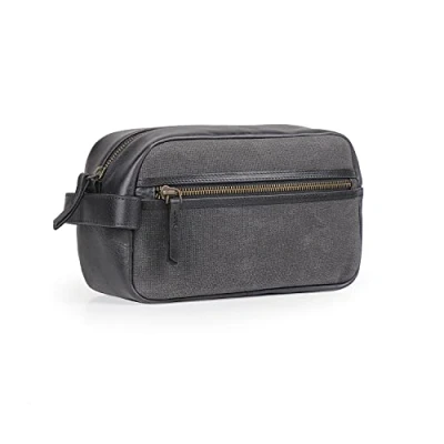 Abbildung von Londo Echtleder Reisetasche, Kulturtasche, Kosmetiktasche, Waschtasche Unisex (Gewebter Stoff Schwarz)
