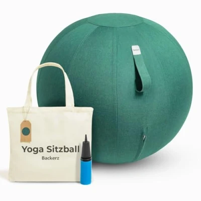 Abbildung von Backerz® Sitzball 65 cm Ergonomische Sitzmöbel für Büro und Heimbüro Langlebiger Stoff, Gymnastikball Fitness Ball, Ballstuhl mit Ballauflage Waschbarer Leinenbezug Grün