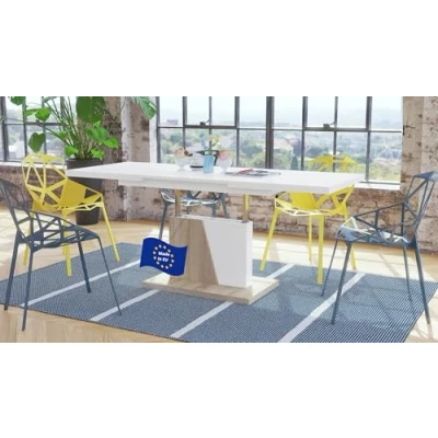 Abbildung von Mazzoni Design Couchtisch Tisch Grand Noir stufenlos höhenverstellbar ausziehbar 120 bis 180cm Esstisch (Weiß matt/Sonoma Eiche)