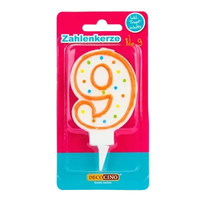 Abbildung von DECOCINO Zahlenkerzen Zahl „9“ Torten Kerzen Happy Birthday Deko, Gerbutstags Kerzen, Geburtstags Deko für Torte &amp; Kuchen
