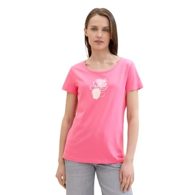 Abbildung von TOM TAILOR Damen Basic T Shirt mit Blumen Print, carmine pink, XXXL