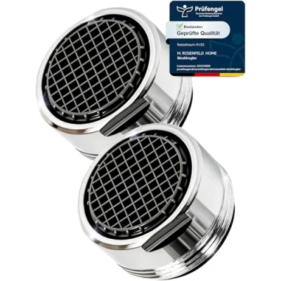Abbildung von M. Rosenfeld Strahlregler Sehr Wassersparend M24 Wasserfluss 5l/min , (High Tech Anti Kalk Wasserhahn Sieb mit Kugelförmige Filter, 2 tlg., Luftsprudler aus Verchromten Messing), Aufsatz für Wasserhähne