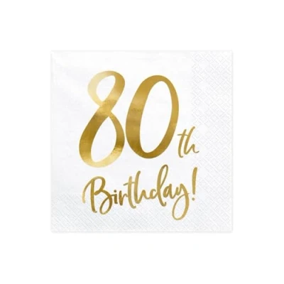 Abbildung von PartyDeco Servietten 80.Geburtstag 20 Stück 33x33cm 3 lagig Papierservietten Geburtstagsservietten