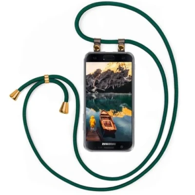 Abbildung von moex Handykette kompatibel mit Samsung Galaxy S7 Hülle Band Längenverstellbar, Handyhülle zum Umhängen, Silikon Case Transparent Kordel Schnur abnehmbar in Grün