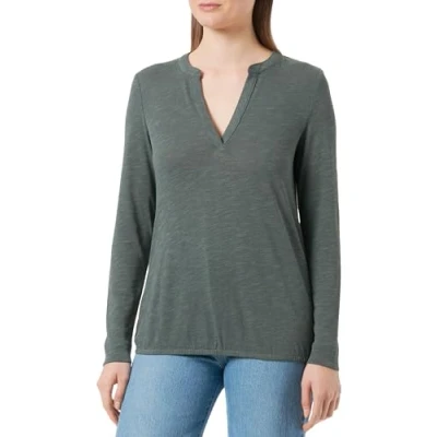Abbildung von s.Oliver MIT Flamm Struktur Langarmshirt, Damen, Größe: 38, Olivgrün