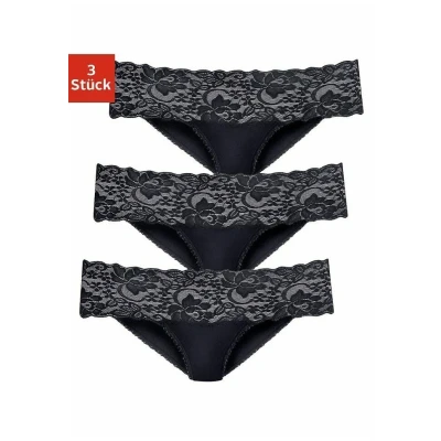 Abbildung von Vivance Brasilslip, (3er Pack), aus elastischer Baumwolle mit floraler Spitze
