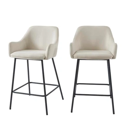 Abbildung von BAÏTA Barhocker NILS aus Stoff, Beige, Metallbeine, Schwarz, 2 Stück